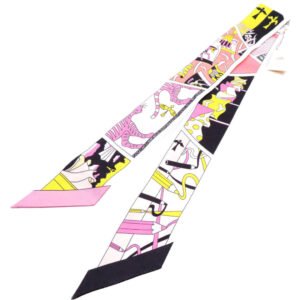 HERMES scarf silk black Twilly factory suit | AlmaBagz