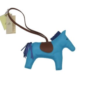 HERMES key ring leather Blue Az Tech Bag charm Rodeo GM Women Used | AlmaBagz