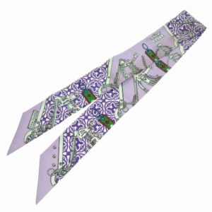 HERMES scarf silk purple Twilly Bit and Chain MORS ET GOURMETTES REMIX | AlmaBagz