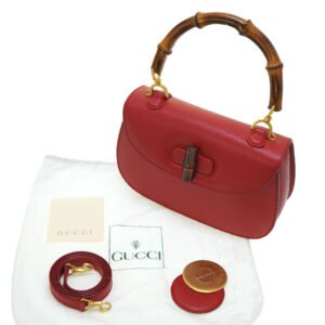 GUCCI Handbag leather Red Bamboo Women Used | AlmaBagz