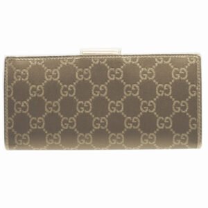 GUCCI Long Wallet Purse 141412 GG canvas, leather gold Two fold Women Used | AlmaBagz