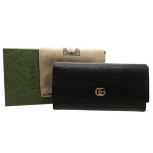 GUCCI Long Wallet Purse 456116 leather black GG Petit Marmont Women Used | AlmaBagz