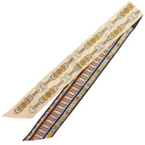 HERMES scarf silk Beige type Twilly Harnais en Rosace | AlmaBagz