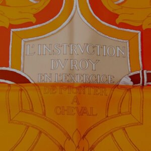 HERMES scarf silk Orange Carre90 L'INSTRVCTION DV ROY EN L'EXERCICE Teiogaku Bayadere | AlmaBagz