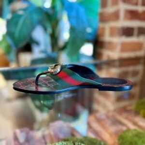 GUCCI Kika Web Thong Sandals 38 | AlmaBagz