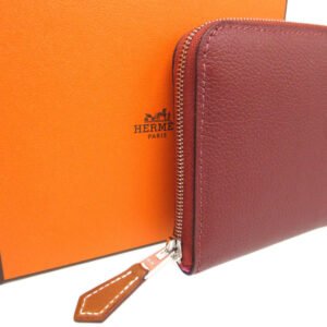 HERMES Coin case Evercolor, Silk Rouge ash Zip Around Azap compact silk in Women(Unisex) Used | AlmaBagz