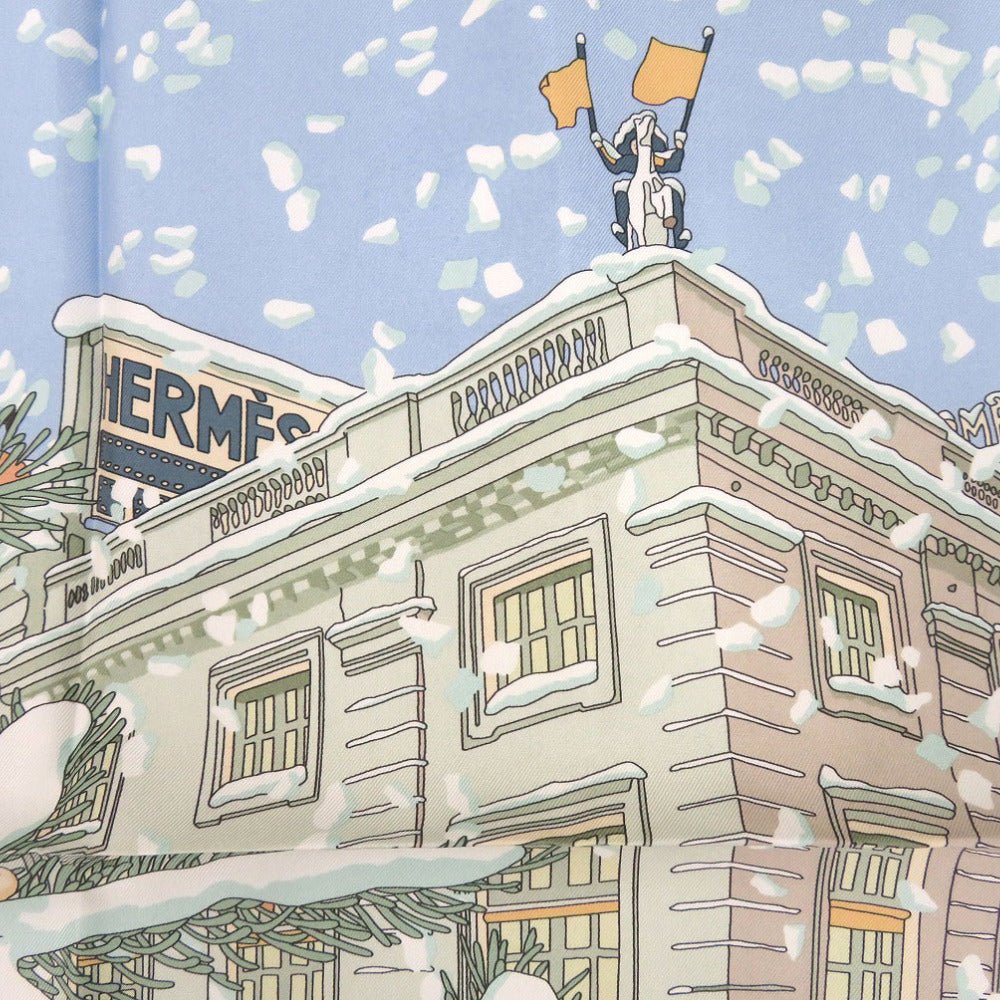 HERMES scarf silk Light blue Carre45 Petit Carre Noel at 24 Faubourg Christmas at 24 Faubourg Gavroche Women Used | AlmaBagz