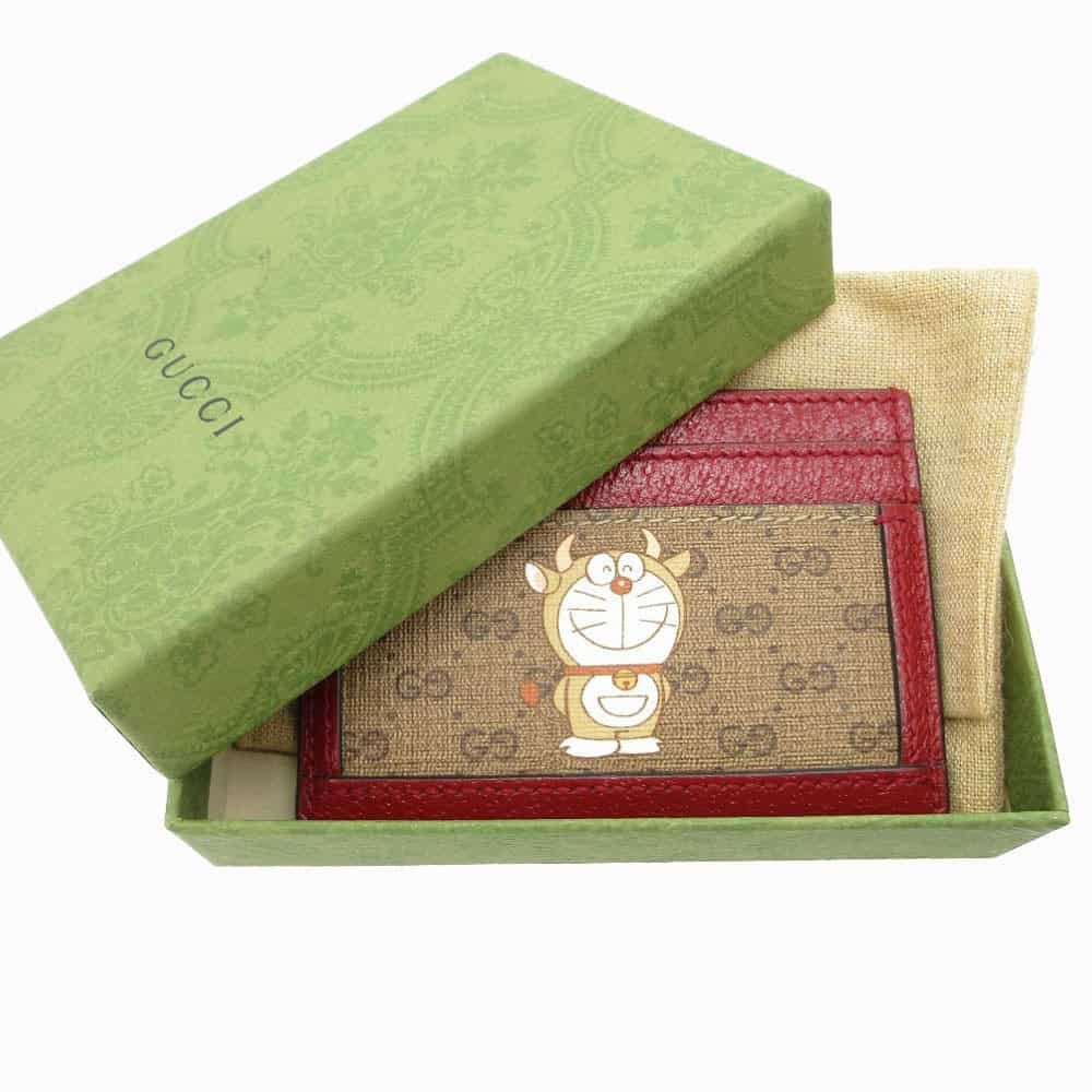 GUCCI Card Case 654539 GG canvas, leather Beige & Ebony Doraemon Mini GG Supreme Canvas Women Used | AlmaBagz