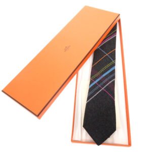 HERMES tie H154165T wool Anthracite Tie 2.8" Crazy Tartan | AlmaBagz