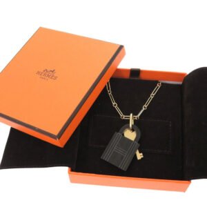 HERMES Necklace Buffalo horn black Cadena Amulet Padlock GM Women Used | AlmaBagz