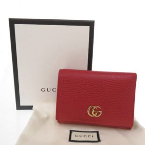 GUCCI Tri-fold wallet 474746 Grain leather Red GG Marmont | AlmaBagz