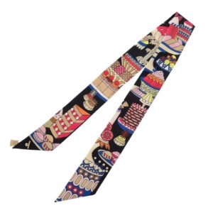 HERMES scarf 853336S silk black Twilly Charm Patisserie Française | AlmaBagz