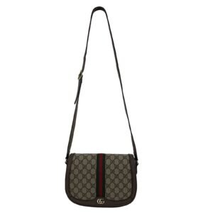 GUCCI GG Supreme Monogram Web Small Ophidia Flap Messenger Brown Crossbody Bag | AlmaBagz