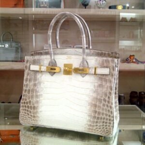 Hermes Birkin 25 Leather Gold Hardware Handbag Bag for Women (White/Grey) | AlmaBagz