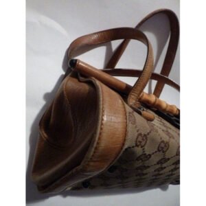 Gucci Guccissima Print Canvasleather Bamboo Bullet Tan Leather Satchel | AlmaBagz