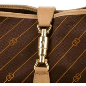 Gucci Diagonal Logo Print Canvas & Leather Jackie Hobo w Extender in Shades Of Brown | AlmaBagz