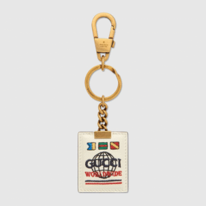 Gucci Embroidered Worldwide Keychain in White | AlmaBagz