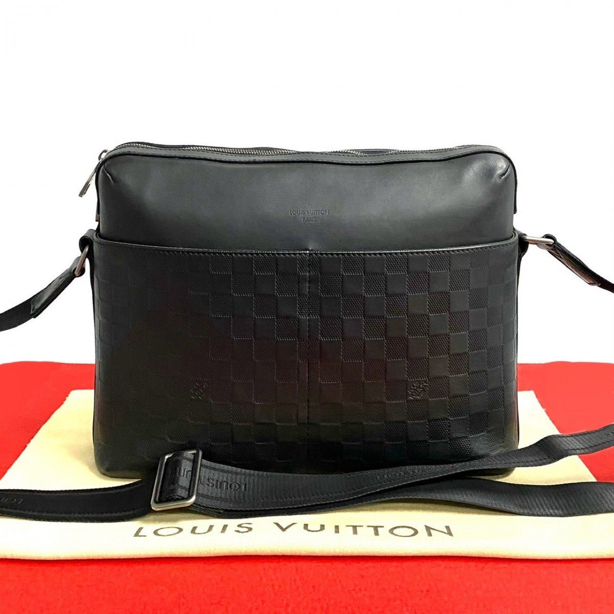 LOUIS VUITTON Shoulder Bag leather black Damier Anfini Calypso MM | AlmaBagz - Image 9