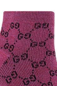 Gucci Ankle Socks in Fuschia Lamé Interlocking GG Black | AlmaBagz - Image 3