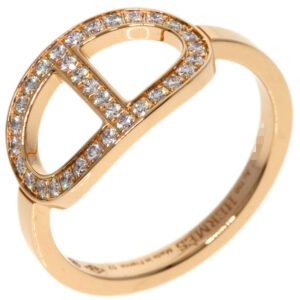 HERMES Ring 18K Pink Gold gold Chaine d'Ancre Contour MM Diamond #52 | AlmaBagz