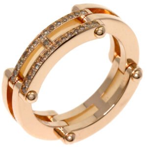 HERMES Ring 18K Pink Gold gold H logo diamond #52 | AlmaBagz