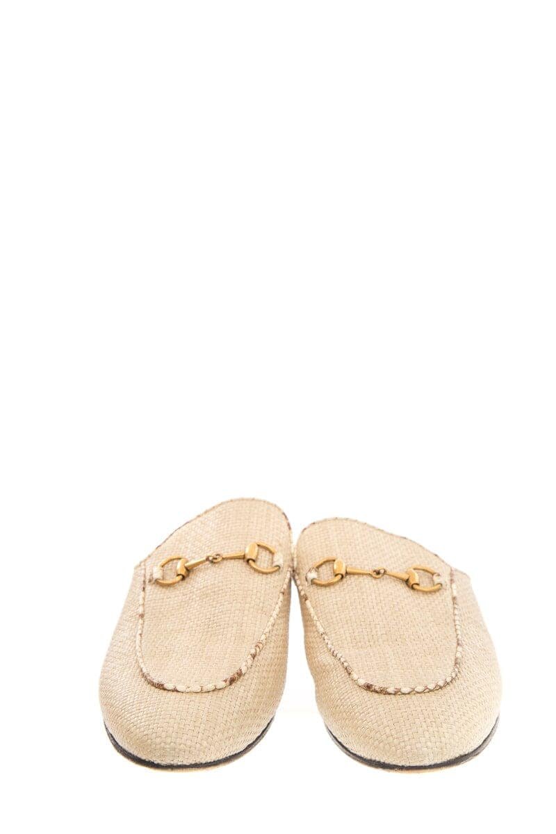 Gucci Beige Woven Horsebit Mules SZ 39.5 | AlmaBagz
