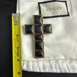Gucci Aged Gold and Enamel Cross Brooch | AlmaBagz
