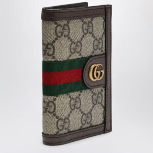 Gucci Ophidia Card Case In Beige And Ebony Gg Supreme Fabric Men | AlmaBagz