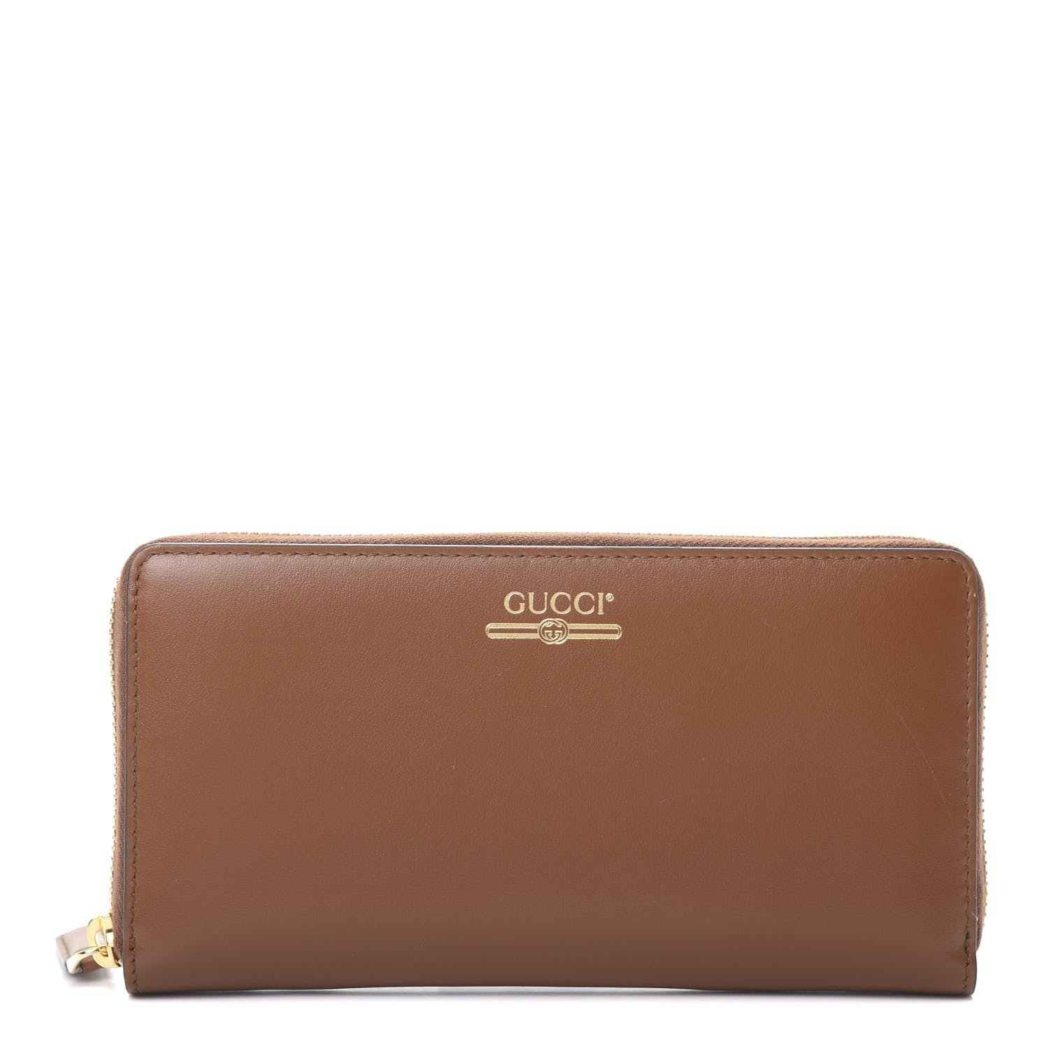 Gucci Zip Around Leather Wallet with Metallic Logo in Brown | AlmaBagz