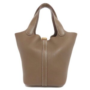 HERMES Handbag Taurillon Clemence Brown Picotin Lock PM Etoupe Gold Metal | AlmaBagz