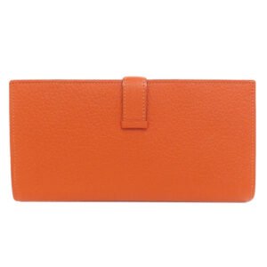 HERMES Long Wallet Purse Shave Orange Bearn Soufflet Silver Metal Women Used | AlmaBagz