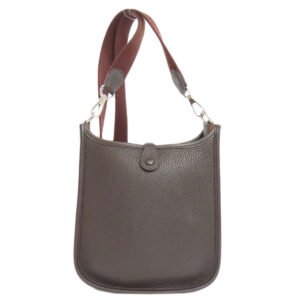 HERMES Shoulder Bag Taurillon Clemence Brown Evelyn TPM SilverMetal | AlmaBagz