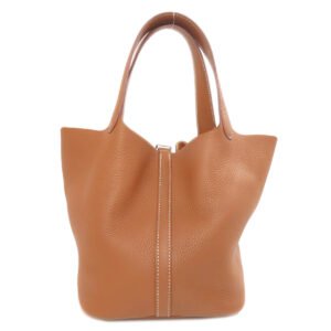 HERMES Handbag Taurillon Clemence Brown Picotin Lock MM SilverMetal | AlmaBagz