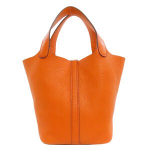 HERMES Handbag Taurillon Clemence Orange Picotin Lock PM SilverMetal | AlmaBagz