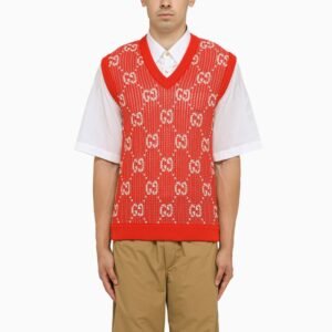 Gucci Red/Ivory Waistcoat With Gg Men | AlmaBagz