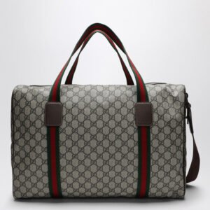 Gucci Medium Duffle Bag With Web Detail In Beige And Ebony Gg Fabric Men | AlmaBagz