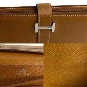 HERMES Long Wallet Purse leather Brown Beansufla | AlmaBagz