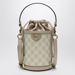 Gucci Ophidia Mini Bucket Bag In Beige And White Gg Supreme Fabric Women | AlmaBagz