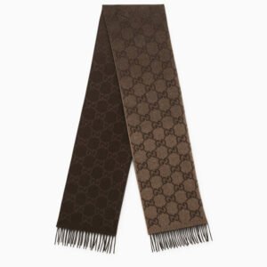 Gucci Beige/Brown Cashmere Scarf With Logo Women | AlmaBagz