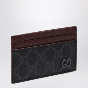 Gucci Gg Supreme Black/Burgundy Fabric Card Holder Men | AlmaBagz