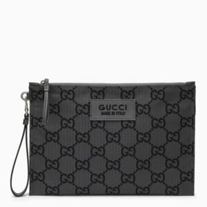 Gucci Dark Grey And Black Pouch With Gg Motif Men | AlmaBagz