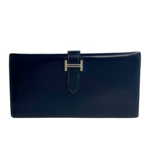HERMES Long Wallet Purse leather Navy Bean | AlmaBagz