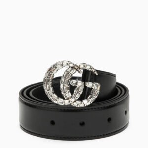 Gucci Black Belt With Double Gg Buckle With Crystals Women | AlmaBagz