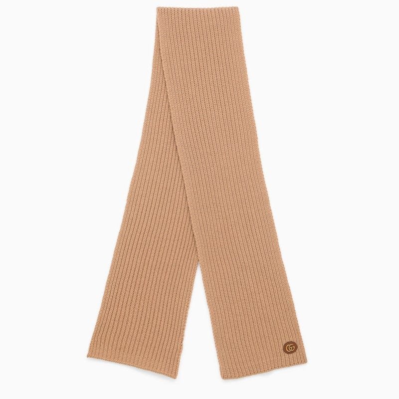 Gucci Camel-Coloured Cashmere Scarf With Logo Women | AlmaBagz