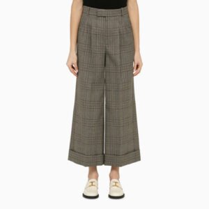 Gucci Prince Of Wales Wool Cropped Trousers Women | AlmaBagz