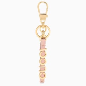 Gucci Pink And Gold Leather Keyring With Logo Women | AlmaBagz