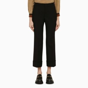 Gucci Black Wool Cropped Trousers Women | AlmaBagz