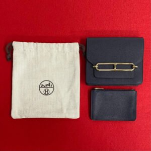 HERMES Bifold Wallet leather Navy Lauris Ruri Slim | AlmaBagz