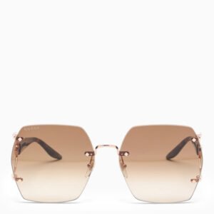 Gucci Gold And Brown Hexagonal Sunglasses Women | AlmaBagz