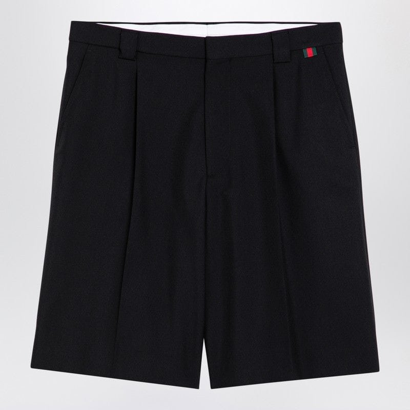 Gucci Black Wool-Blend Bermuda Shorts With Web Detail Men | AlmaBagz